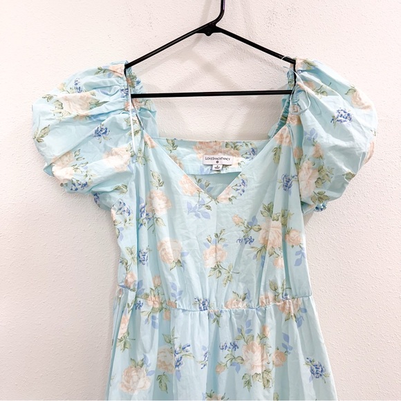 Loveshackfancy Estelle dress Off-Shoulder Blue Floral 6 Cotton - Picture 6 of 7